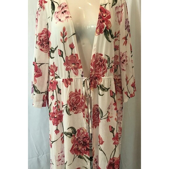 Plus Size Duster Robe Lightweight Floral Swim Bathing Suit Cover Up 2X - Picture 3 of 12